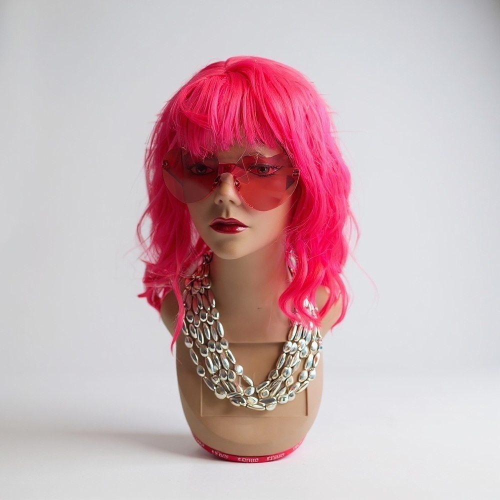 Pink Wavy Wig with Bangs – Cosplay & Party Accessory